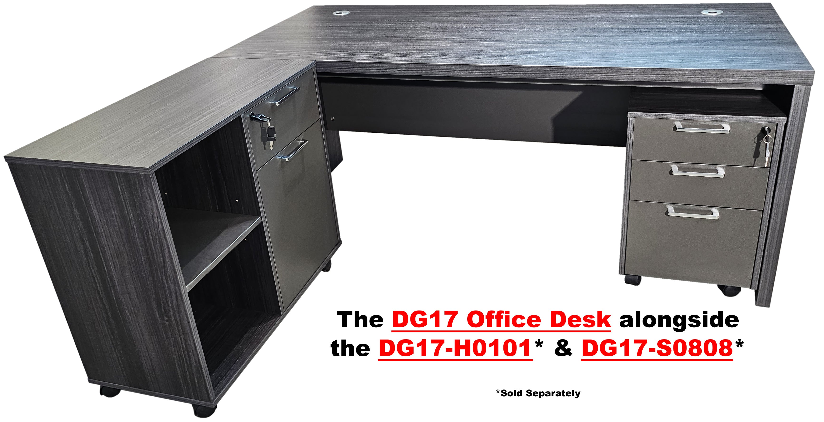 Modern Grey Oak Veneer Executive Office Desk - 1600mm - DG17-D16GR